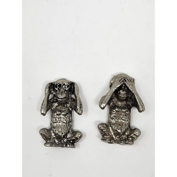 Set of 2 Pewter Monkeys See No Evil, Hear No Evil 1.5 in tall. - Picture 1 of 4